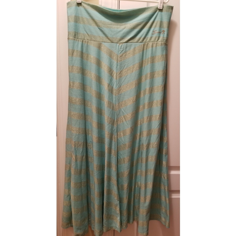 Seven7 14/16 Aqua and Gold Stripe Maxi Skirt